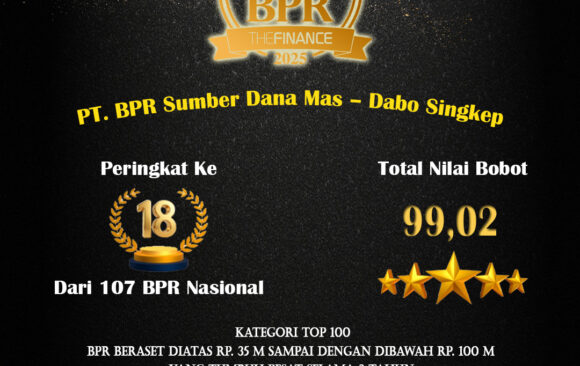 PT BPR SUMBER DANA MAS Mendapatkan Kategori TOP 100 BPR Beraset RP. 35M sampai dengan dibawah RP. 100 M