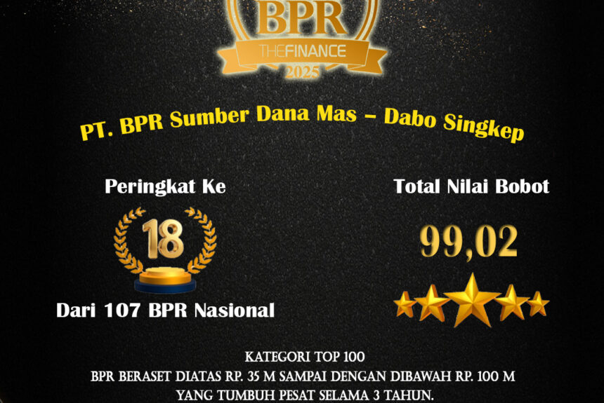 PT BPR SUMBER DANA MAS Mendapatkan Kategori TOP 100 BPR Beraset RP. 35M sampai dengan dibawah RP. 100 M